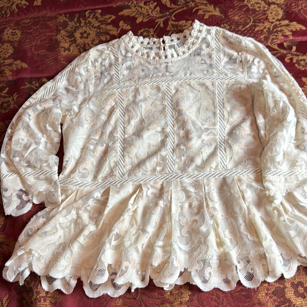 Anthropologie HD in Paris Nautical Lace Peplum Top Size 4